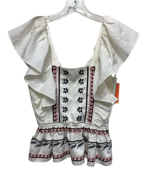 Lug Von Siga Size 34 White, Brown, Multi Cotton Embroidered Cap Sleeve Top White, Brown, Multi / 34