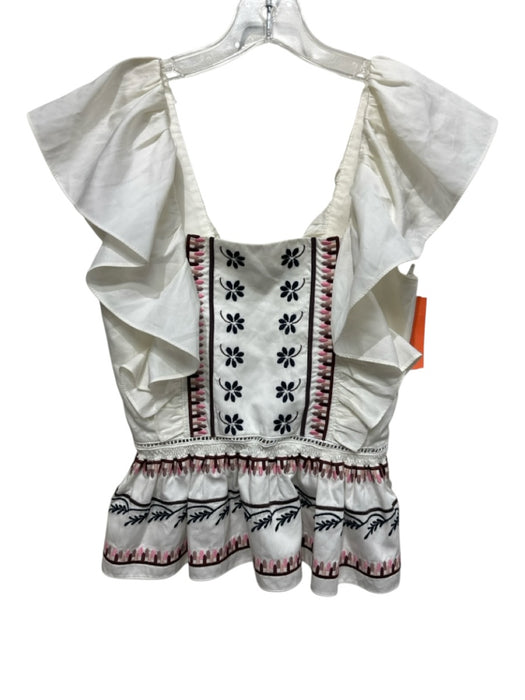 Lug Von Siga Size 34 White, Brown, Multi Cotton Embroidered Cap Sleeve Top White, Brown, Multi / 34