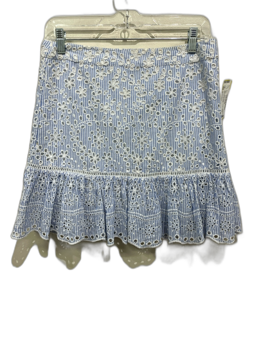 Veronica Beard Size 6 Blue & White Cotton Eyelets Striped Back Zip Skirt Blue & White / 6