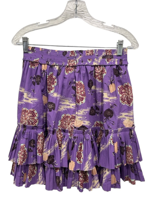 Ulla Johnson Size 4 Purple, Orange, Multi Cotton Micro Pleats Tiered Skirt Set Purple, Orange, Multi / 4