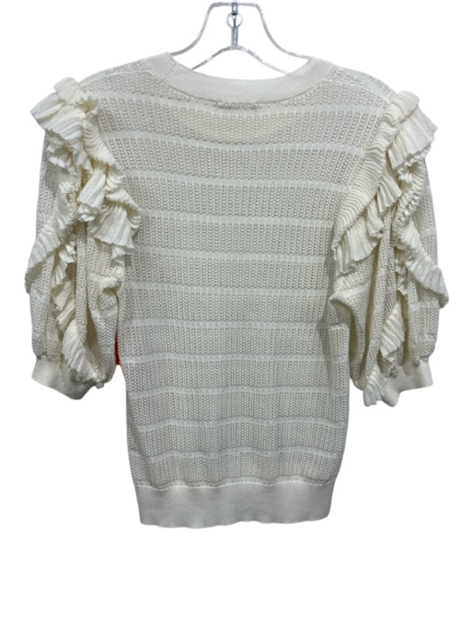 Ulla Johnson Size S Ivory Cotton & Nylon Open Knit Short Balloon Sleeve Top Ivory / S