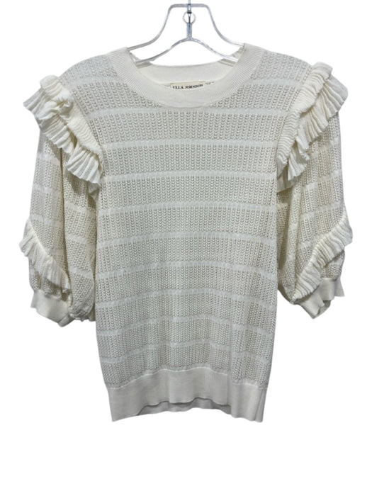 Ulla Johnson Size S Ivory Cotton & Nylon Open Knit Short Balloon Sleeve Top Ivory / S