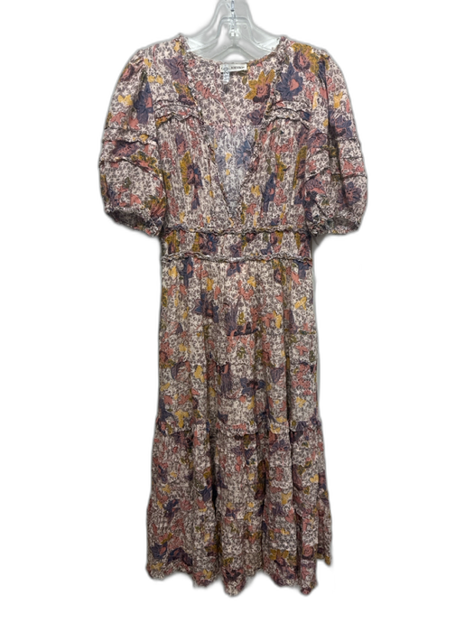 Ulla Johnson Size 4 Pink, Blue, Multi Cotton Abstract Floral Short Sleeve Dress Pink, Blue, Multi / 4