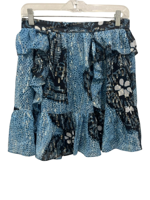 Ulla Johnson Size 12 Blue, White, Black Silk Metallic Thread Back Zip Skirt Blue, White, Black / 12