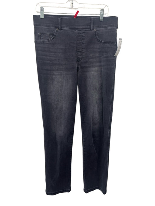Spanx Size L Washed Black Cotton Blend Mid Rise Pull On Straight Jeans Washed Black / L