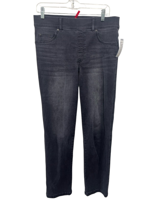 Spanx Size L Washed Black Cotton Blend Mid Rise Pull On Straight Jeans Washed Black / L