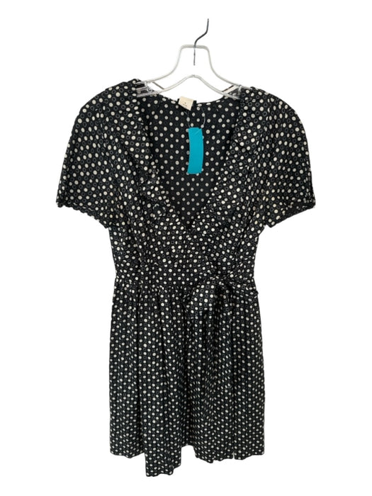 J. Crew Size 4 Black & Cream Silk Short Sleeve Polka Dot Wrap Dress Black & Cream / 4