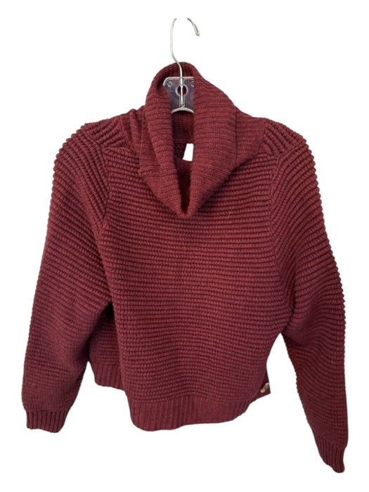 Madewell Size S Maroon Cotton Blend Turtle Neck Chunky Knit Cropped Sweater Maroon / S