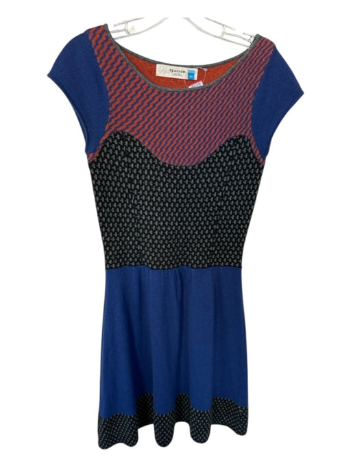 Sparrow Size XS Blue & Rust Viscose Blend Cap Sleeve Lines Knit Dress Blue & Rust / XS