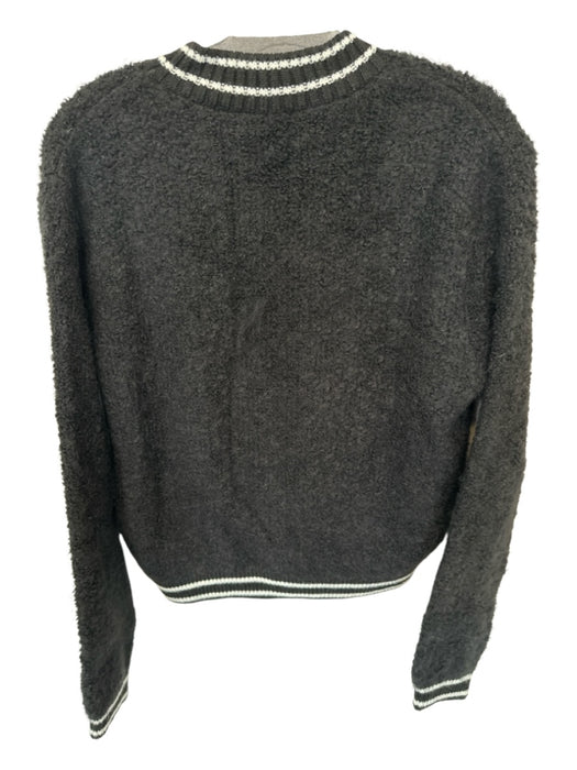 MNG Size M Black & White Acrylic Blend Long Sleeve Snap buttons Fuzzy Sweater Black & White / M