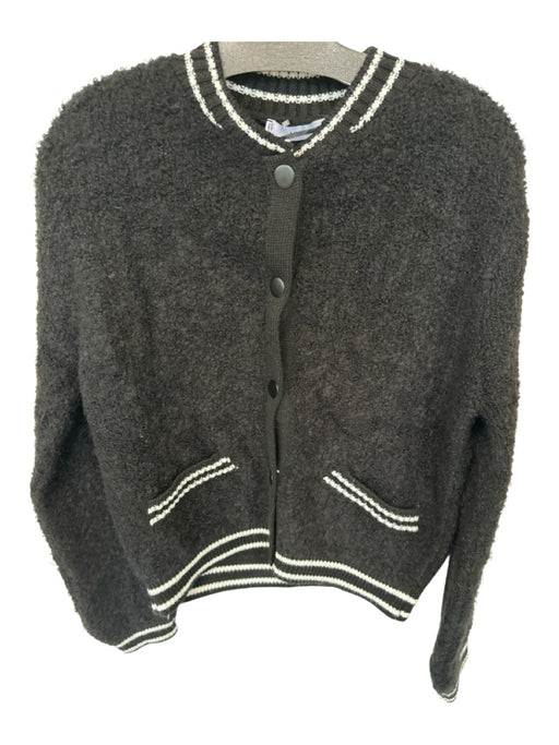 MNG Size M Black & White Acrylic Blend Long Sleeve Snap buttons Fuzzy Sweater Black & White / M