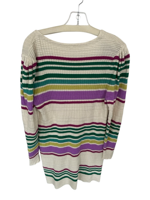 Free People Size S Purple & Green Cotton Blend Long Sleeve Striped V Neck Dress Purple & Green / S