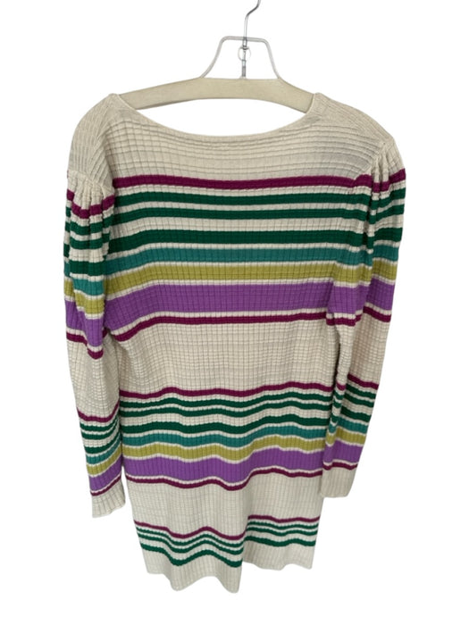 Free People Size S Purple & Green Cotton Blend Long Sleeve Striped V Neck Dress Purple & Green / S