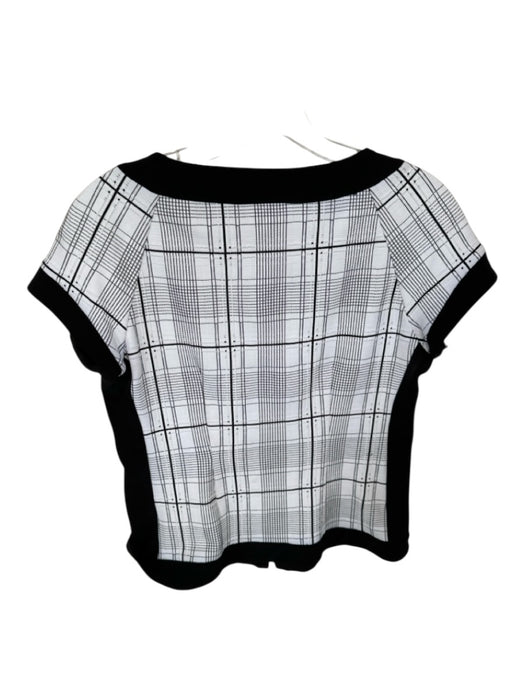 Joseph Ribhoff Size 6 White & Black Polyester Blend Short Sleeve Grid Top White & Black / 6