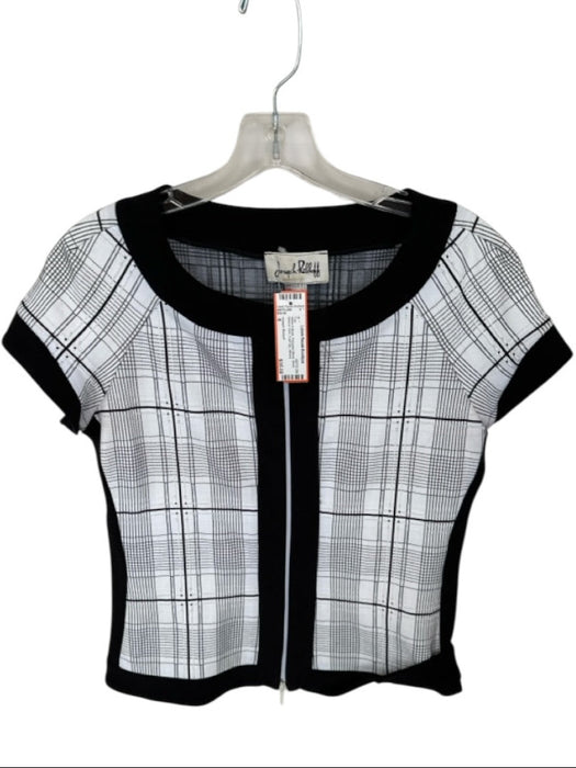 Joseph Ribhoff Size 6 White & Black Polyester Blend Short Sleeve Grid Top White & Black / 6