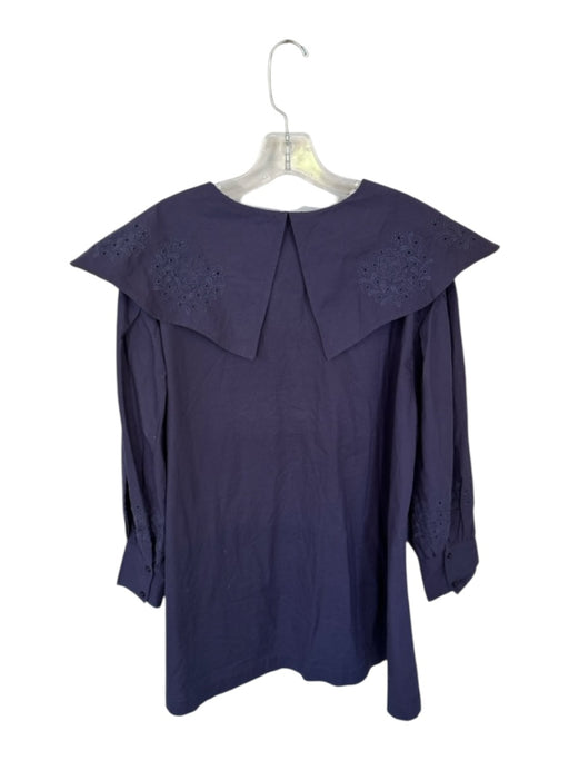 Damson Madder Size 10 Purple Cotton Large Collar Stitch Detail Long Sleeve Dress Purple / 10