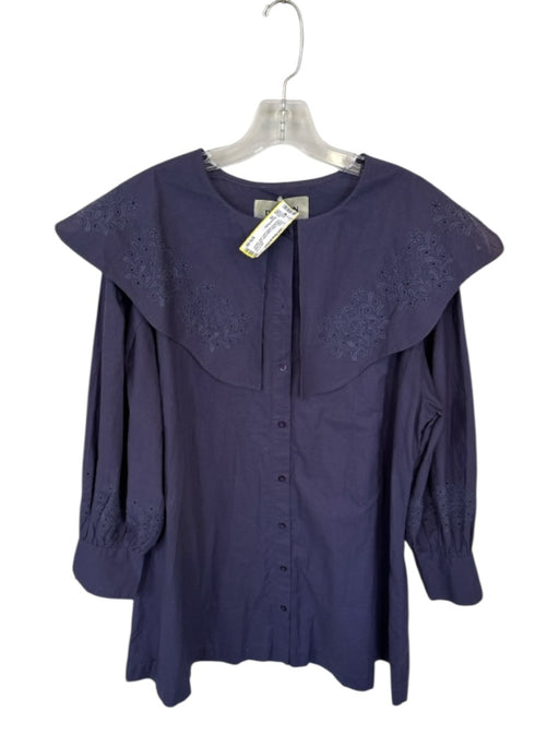 Damson Madder Size 10 Purple Cotton Large Collar Stitch Detail Long Sleeve Dress Purple / 10