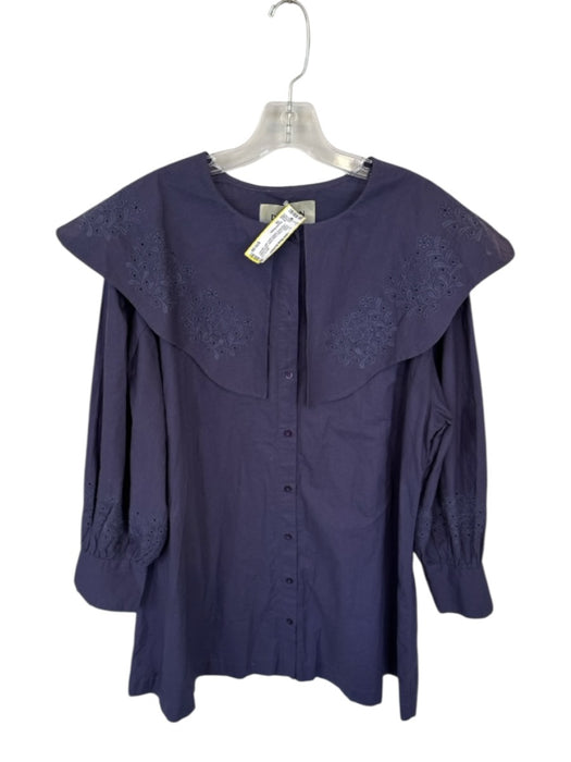 Damson Madder Size 10 Purple Cotton Large Collar Stitch Detail Long Sleeve Dress Purple / 10
