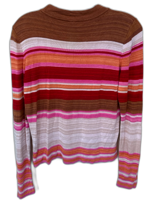 Free People Size M Brown & Pink Rayon Striped Long Sleeve Knit Top Brown & Pink / M