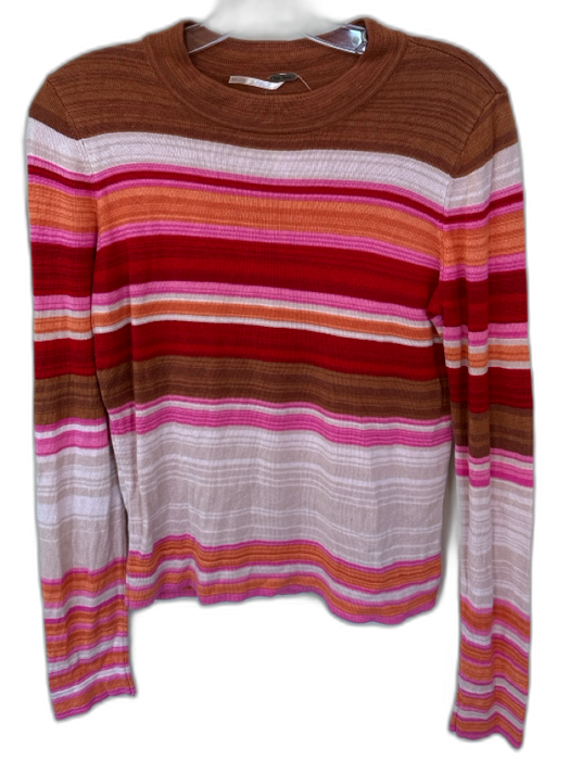 Free People Size M Brown & Pink Rayon Striped Long Sleeve Knit Top Brown & Pink / M