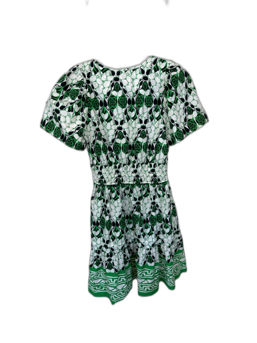 By Anthropologie Size S Green & Navy 100% Cotton V Neck Vine Print Mini Dress Green & Navy / S