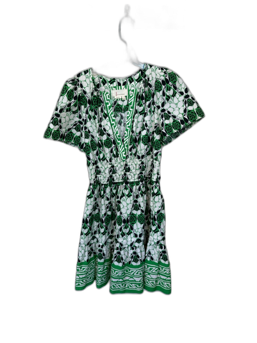 By Anthropologie Size S Green & Navy 100% Cotton V Neck Vine Print Mini Dress Green & Navy / S