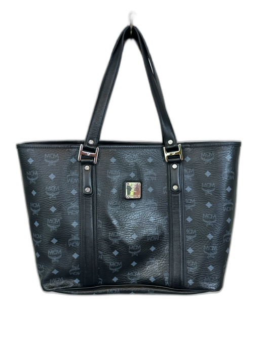 MCM Black & Gray Leather Top Handles Logo silver hardware Tote Bag Black & Gray / L