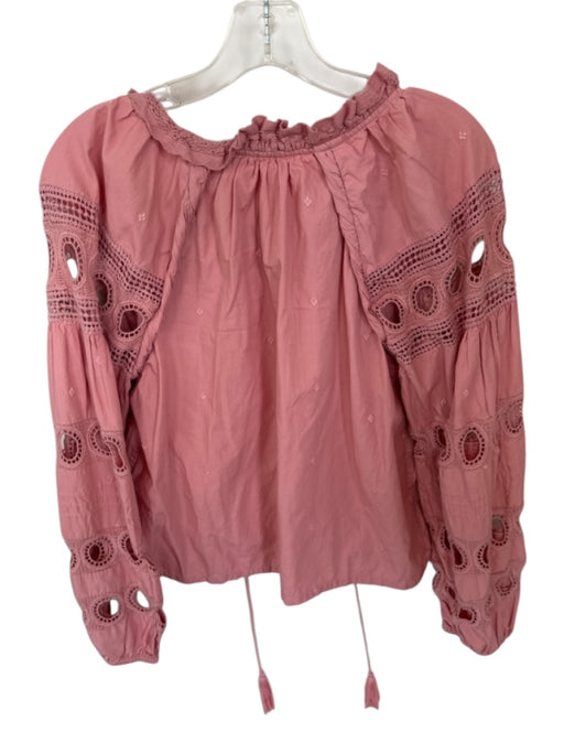Forever That Girl Size S Pink Cotton Eyelet Long Sleeve Tassel V Neck Top Pink / S