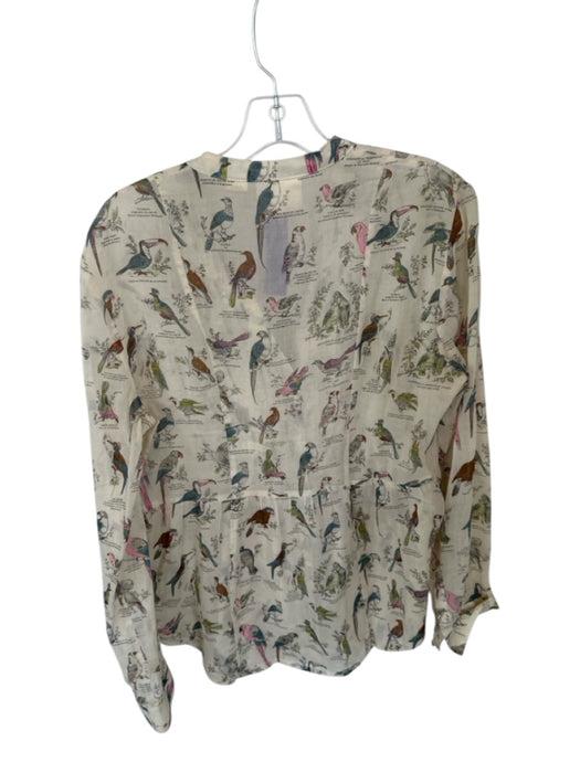 Maeve Size 8 Multi Cotton Button Bird Panel Detail Sheer Top Multi / 8
