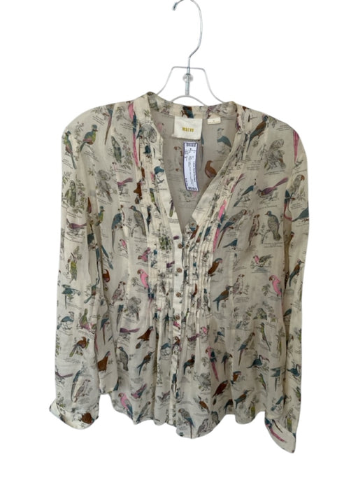 Maeve Size 8 Multi Cotton Button Bird Panel Detail Sheer Top Multi / 8