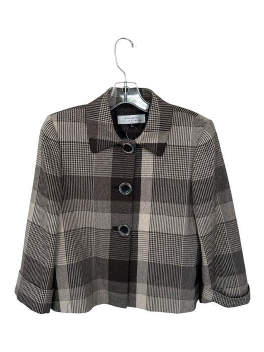 Tahari Size 6 plaid Wool Blend Collar Shoulder Pads Buttons Blazer plaid / 6