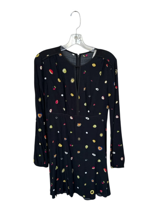 Diane Von Furstenberg Size 6 Black & Multi Viscose Mini Geode Long Sleeve Dress Black & Multi / 6