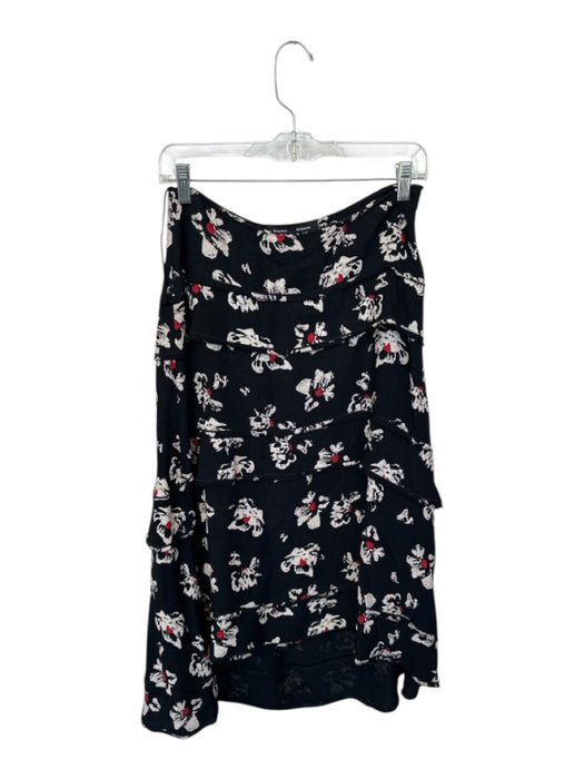 Proenza Schouler Size Est S Black & White Flowers Tiered High Low Midi Skirt Black & White / Est S