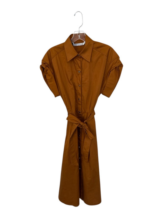 Zara Size S Harvest Gold Clasp up Maxi Collar Belt Dress Harvest Gold / S