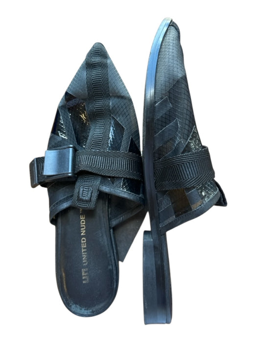 United Nude Shoe Size 38 Black Mesh Pointed Toe Backless Buckle Detail Mules Black / 38