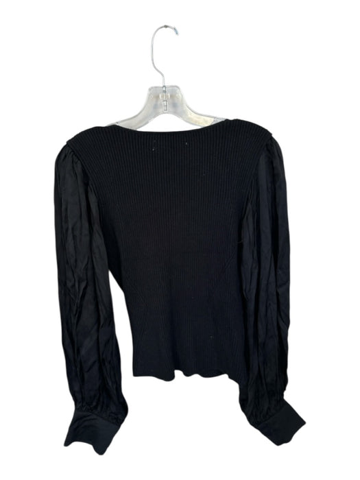 Anthropologie Size S Black Viscose Blend Ribbed Wrap Longline Balloon Sleeve Top Black / S