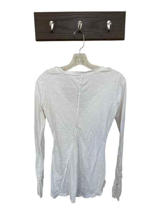 Free People Size XS White Cotton Blend Henley Crochet Detail Longline Top White / XS