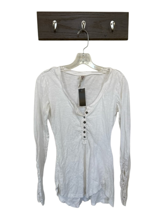 Free People Size XS White Cotton Blend Henley Crochet Detail Longline Top White / XS