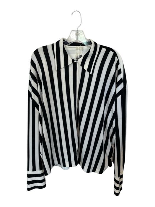 Normakamali Size S/36 Black & White Polyester Striped Collar Velcro closure Top Black & White / S/36