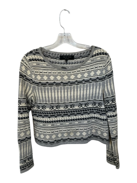 Rag & Bone Size XS Gray & White Cotton Scoop Neck Terry Cloth detail Knit Top Gray & White / XS