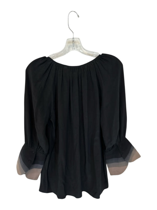 Rungolee Size XS Black & Natural Blouson Sleeves Pleated Accent V Neck Top Black & Natural / XS