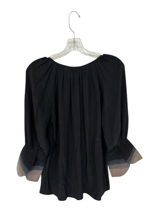 Rungolee Size XS Black & Natural Blouson Sleeves Pleated Accent V Neck Top Black & Natural / XS