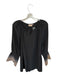 Rungolee Size XS Black & Natural Blouson Sleeves Pleated Accent V Neck Top Black & Natural / XS