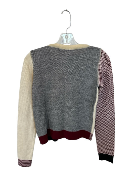 Simona Barbieri Size S Burgundy & Tan Wool & Acrylic Fabric Block Mesh Panel Top Burgundy & Tan / S