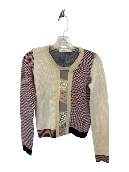Simona Barbieri Size S Burgundy & Tan Wool & Acrylic Fabric Block Mesh Panel Top Burgundy & Tan / S