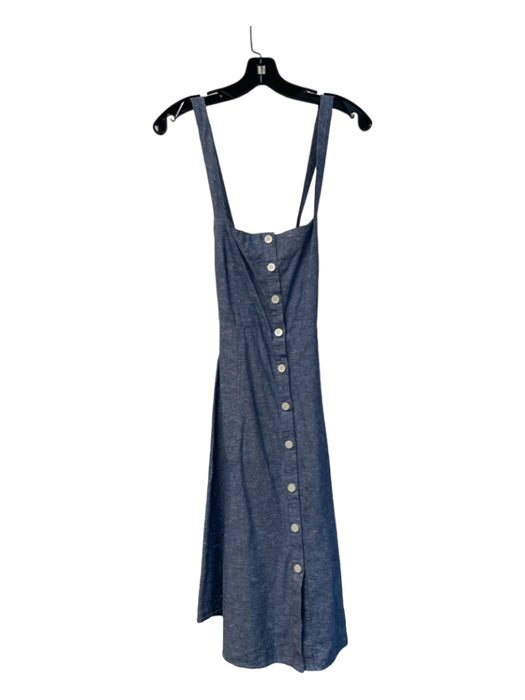 Madewell Size 8 Blue Cotton Button Front Pockets Criss Cross Back Dress Blue / 8