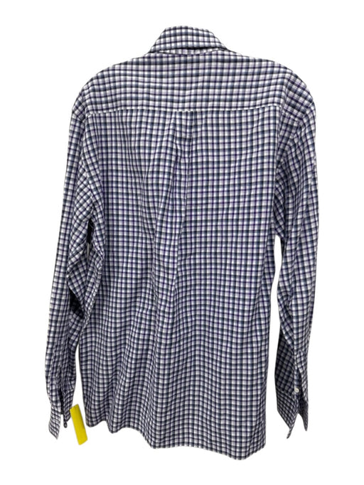 Canali Size L Purple & White Cotton Plaid Button up Men's Long Sleeve Shirt Purple & White / L