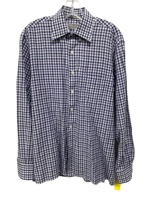 Canali Size L Purple & White Cotton Plaid Button up Men's Long Sleeve Shirt Purple & White / L