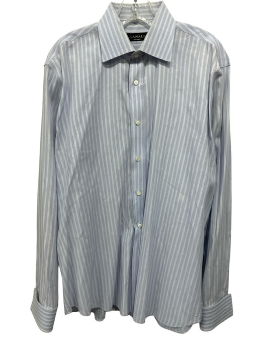 Canali Size 16.5 Blue & White Cotton Striped French Cuff Men's Long Sleeve Shirt Blue & White / 16.5