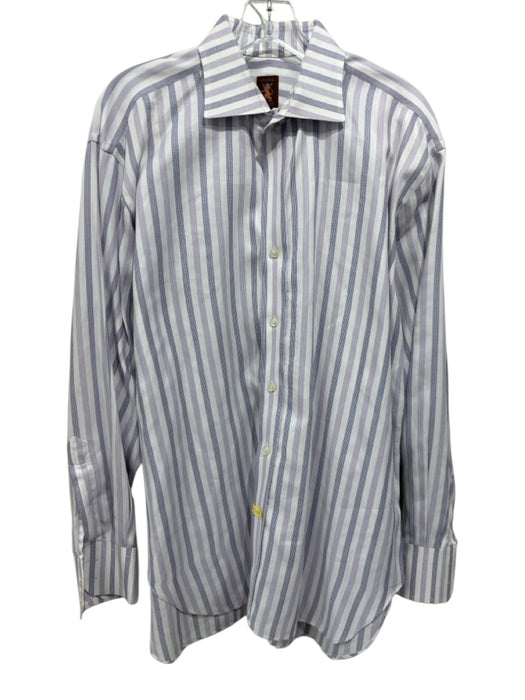 Robert Talbott Size L Purple & White Cotton Striped Button Up Long Sleeve Shirt Purple & White / L